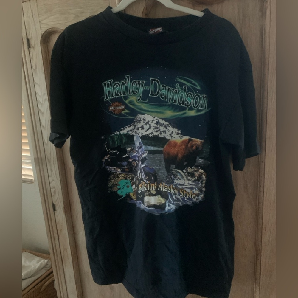 Vintage 1995 Harley-Davidson Black Fairbanks Alaska Graphic T-Shirt, L